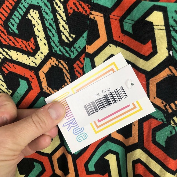 Womens LuLaRoe Geometric Carly Swing Dress Yellow Orange Green Black XS - Picture 3 of 6